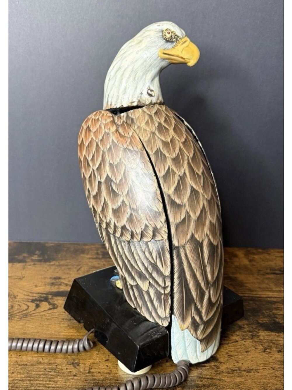 Vintage TeleMania Wooden Bald Eagle Landline Phone Patriotic Americana Untested